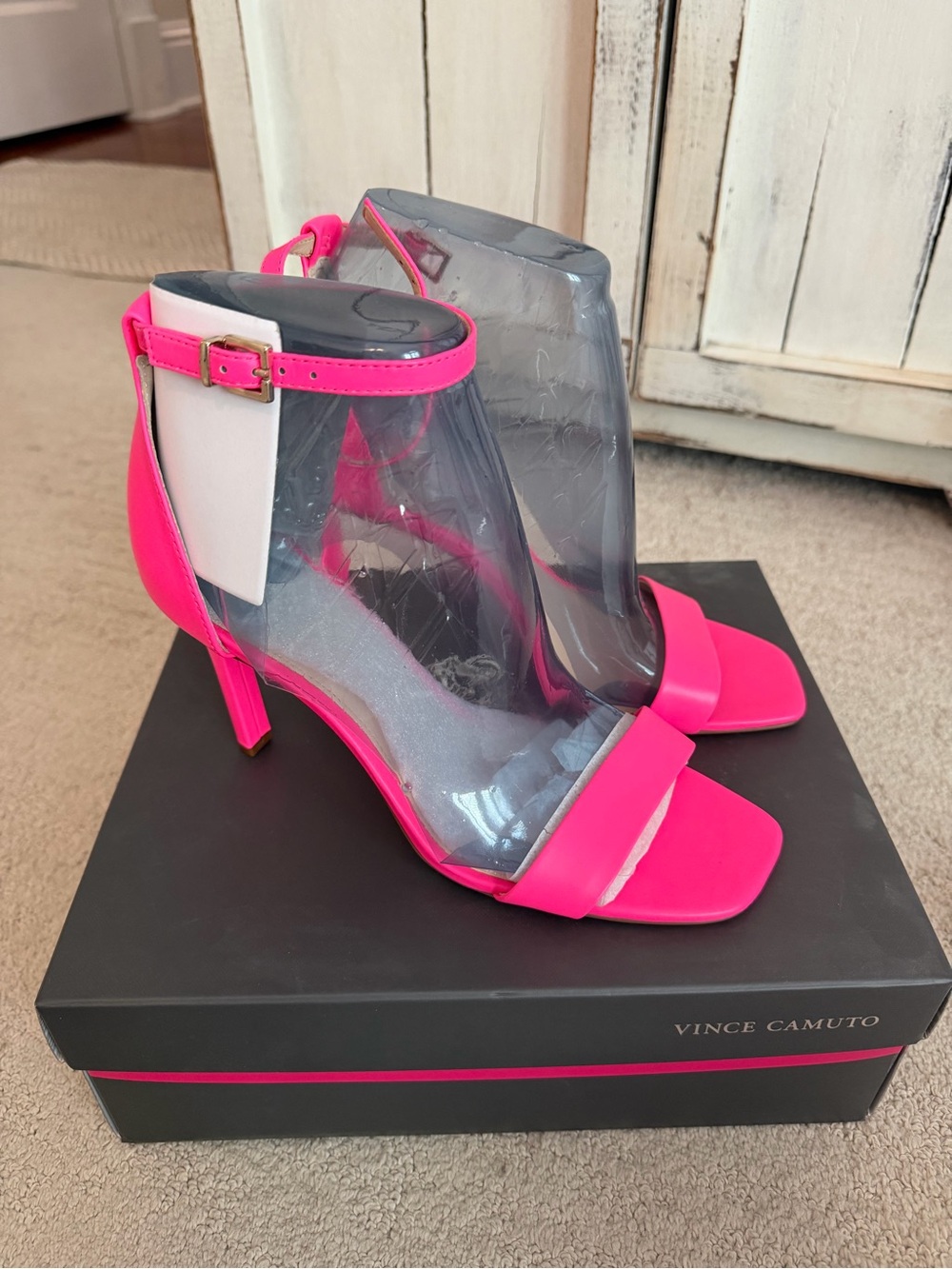 Vince Camuto Neon Pink Clear PVC Ankle Strap Heels